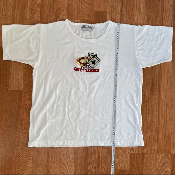 VINTAGE 90s "Get Lucky" Las Vegas Casino Gambling White Embroidered T-shirt - Picture 6 of 6